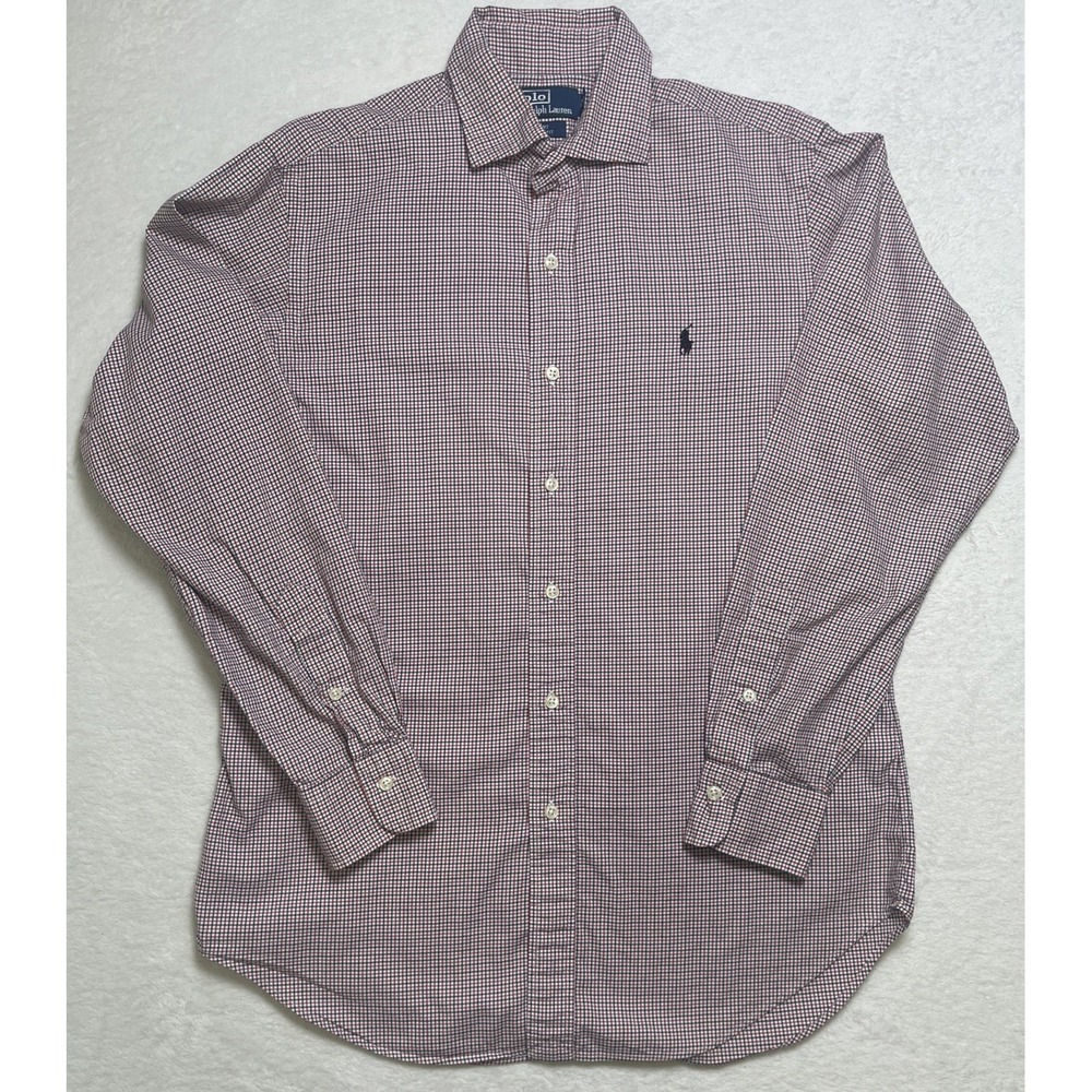 Polo Ralph Lauren Mens Shirt Classic Fit Regent Button Down Shirt Red- Blue Sz M